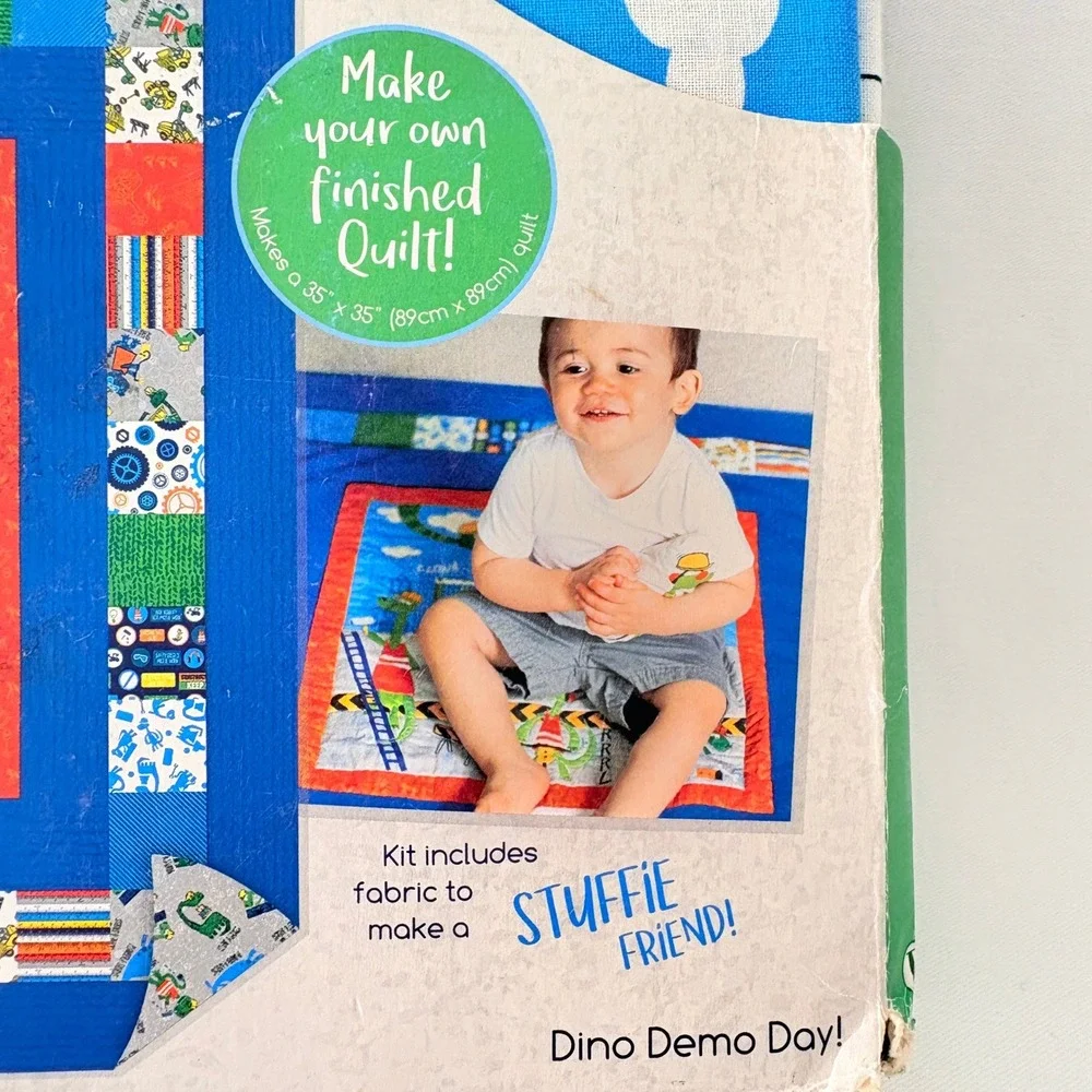 Fabric Editions Storytime Quilt Stuffie Kit Blue Dino Demo Day Construction